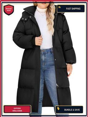 Women's Plus Size Long Puffer Quilted Hooded Winter Coat